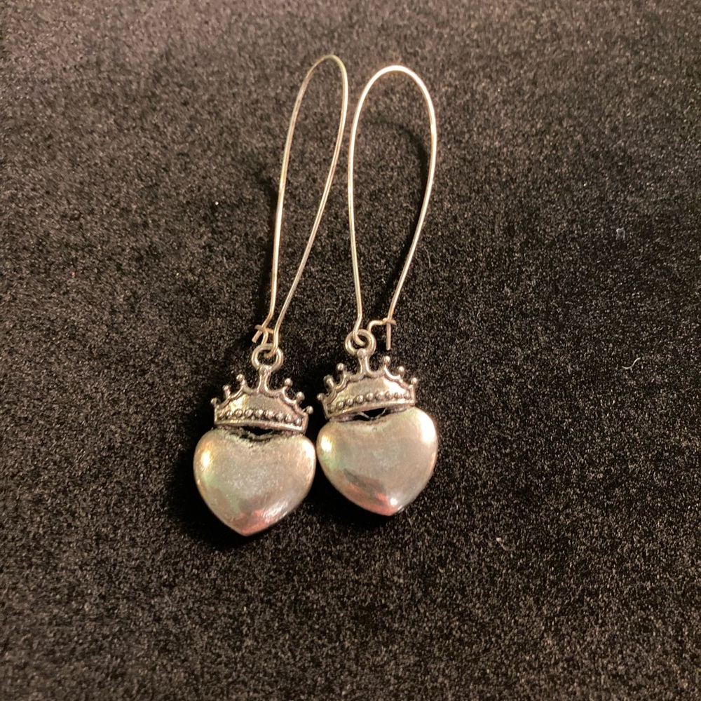 MDM Original | Pewter Heart Crown Earrings | Sterling Silver Wires | Goth